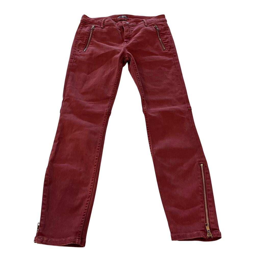 Mother Crop Zip Welt Skinny‎ Jeans in Burgundy Size 26